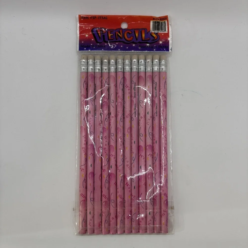 Vintage Rinco It's A Girl Pink‎ Pencils Lot Of 12 SP-ITSAG 1998 NEW